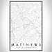 Matthews North Carolina Map Print Portrait Orientation in Classic Style With Shaded Background
