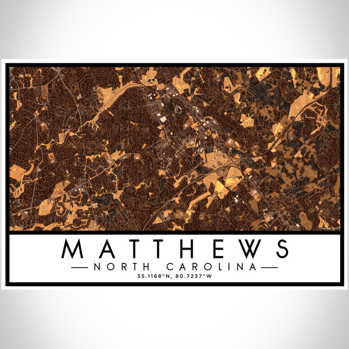 Matthews North Carolina Map Print Landscape Orientation in Ember Style With Shaded Background