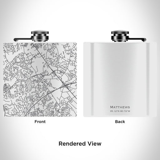 Rendered View of Matthews North Carolina Map Engraving on 6oz Stainless Steel Flask in White