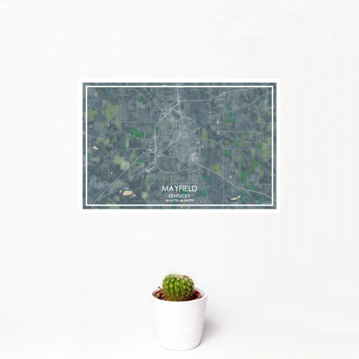 12x18 Mayfield Kentucky Map Print Landscape Orientation in Afternoon Style With Small Cactus Plant in White Planter