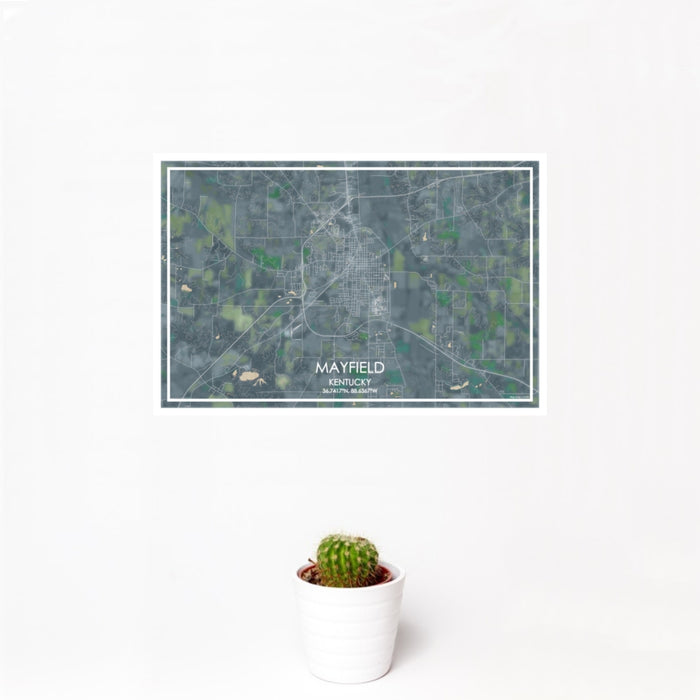 12x18 Mayfield Kentucky Map Print Landscape Orientation in Afternoon Style With Small Cactus Plant in White Planter
