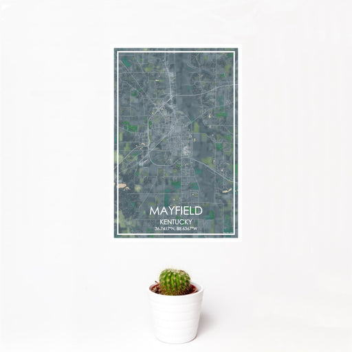 12x18 Mayfield Kentucky Map Print Portrait Orientation in Afternoon Style With Small Cactus Plant in White Planter