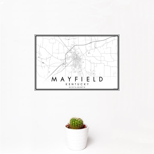 12x18 Mayfield Kentucky Map Print Landscape Orientation in Classic Style With Small Cactus Plant in White Planter