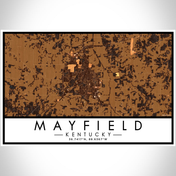 Mayfield Kentucky Map Print Landscape Orientation in Ember Style With Shaded Background