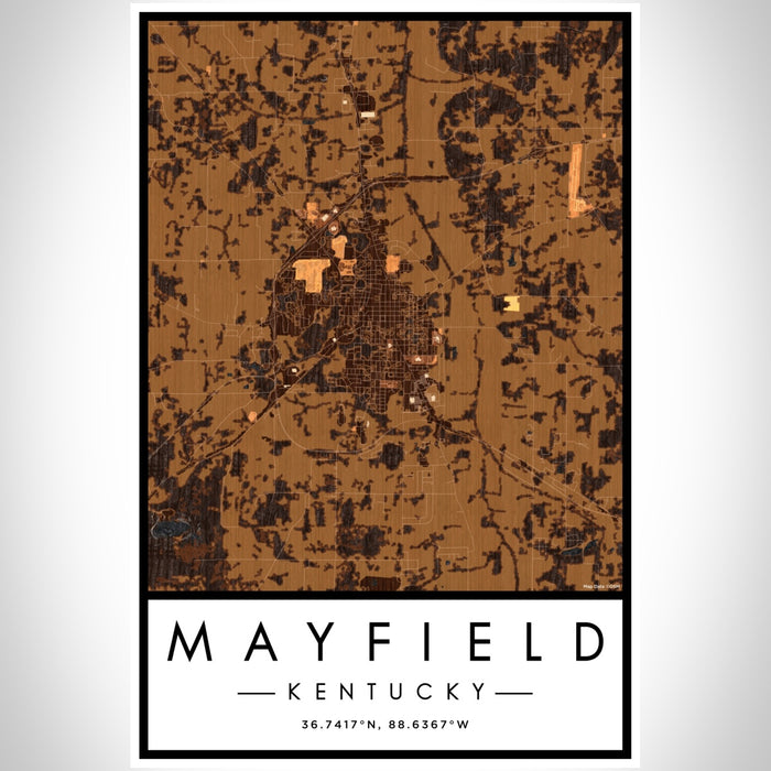 Mayfield Kentucky Map Print Portrait Orientation in Ember Style With Shaded Background