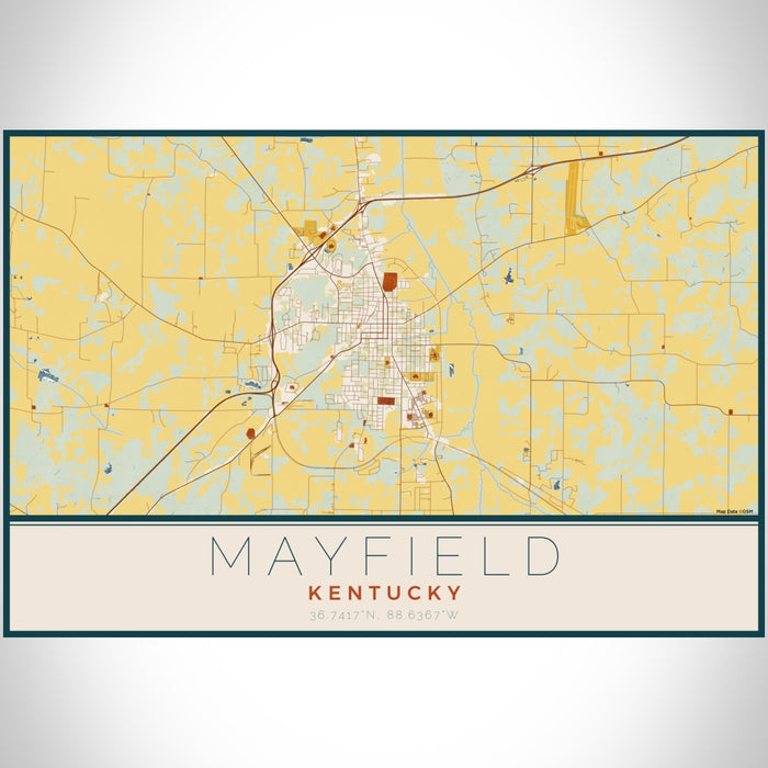 Mayfield Kentucky Map Print Landscape Orientation in Woodblock Style With Shaded Background
