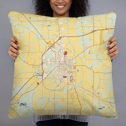Person holding 22x22 Custom Mayfield Kentucky Map Throw Pillow in Woodblock