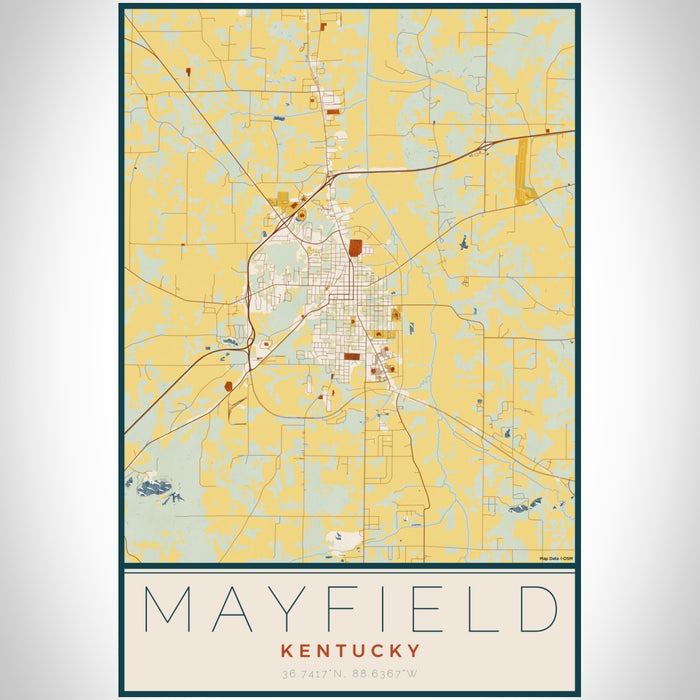 Mayfield Kentucky Map Print Portrait Orientation in Woodblock Style With Shaded Background