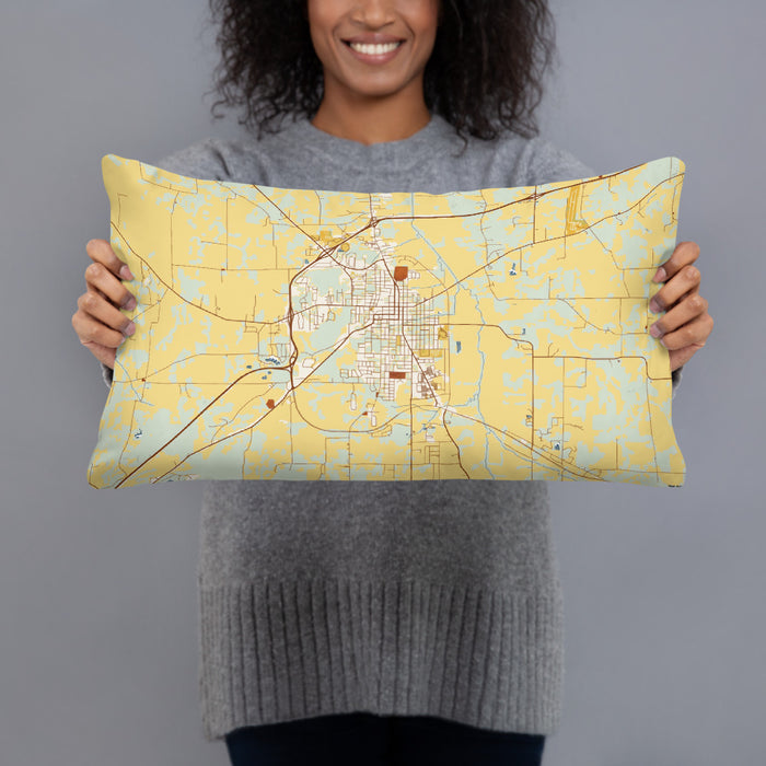 Person holding 20x12 Custom Mayfield Kentucky Map Throw Pillow in Woodblock