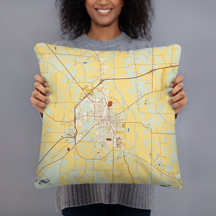 Person holding 18x18 Custom Mayfield Kentucky Map Throw Pillow in Woodblock