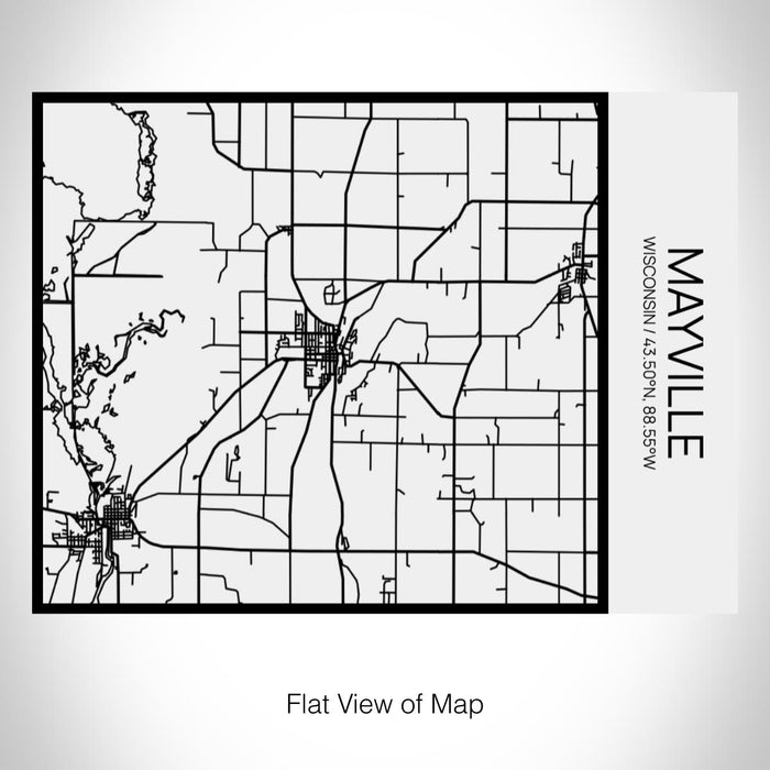 Rendered View of Mayville Wisconsin Map on 20oz Stainless Steel Insulated Bottle with Bamboo Top in Matte White with printed Tactile Lines Map in Black