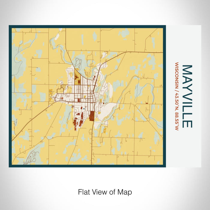 Rendered View of Mayville Wisconsin Map on 20oz Stainless Steel Insulated Bottle with Bamboo Top with printed woodblock style map