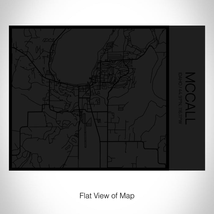 Rendered View of McCall Idaho Map on 20oz Stainless Steel Insulated Bottle with Bamboo Top in Matte Black with printed Tactile Lines Map in Black