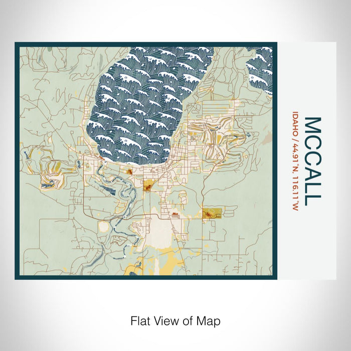Rendered View of McCall Idaho Map on 20oz Stainless Steel Insulated Bottle with Bamboo Top with printed woodblock style map