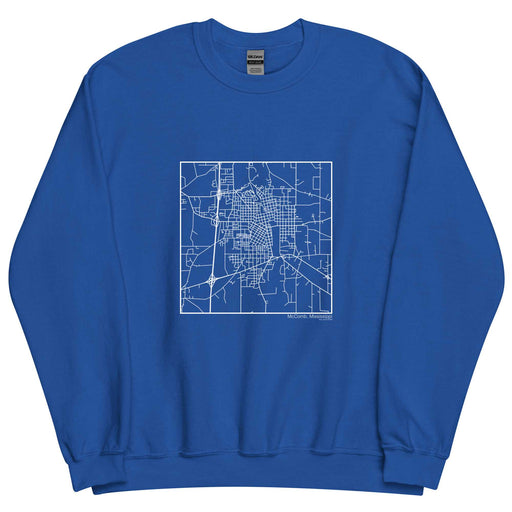 McComb Mississippi  Map Unisex Crewneck Sweater with City inscription in Royal Blue