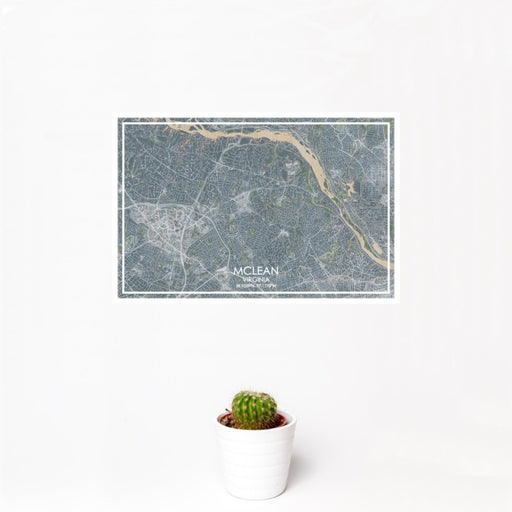 12x18 McLean Virginia Map Print Landscape Orientation in Afternoon Style With Small Cactus Plant in White Planter