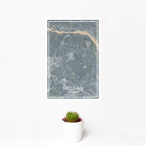 12x18 McLean Virginia Map Print Portrait Orientation in Afternoon Style With Small Cactus Plant in White Planter