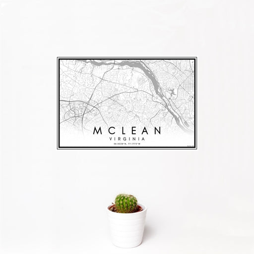 12x18 McLean Virginia Map Print Landscape Orientation in Classic Style With Small Cactus Plant in White Planter