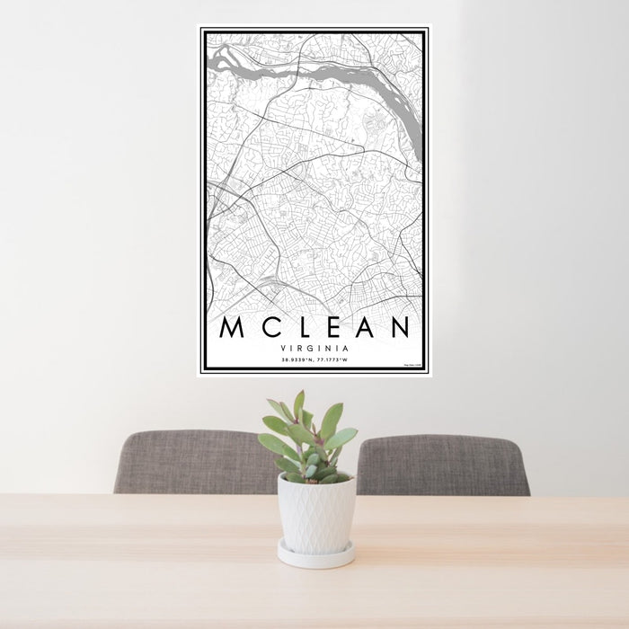 24x36 McLean Virginia Map Print Portrait Orientation in Classic Style Behind 2 Chairs Table and Potted Plant