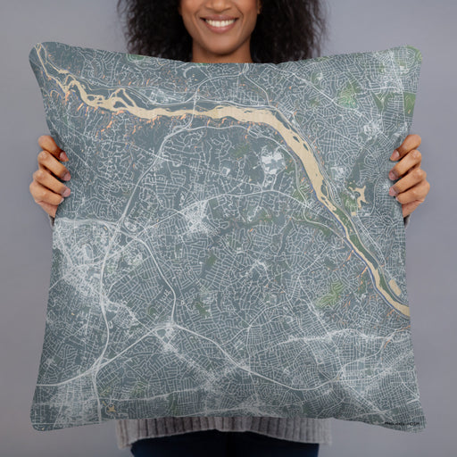 Person holding 22x22 Custom McLean Virginia Map Throw Pillow in Afternoon