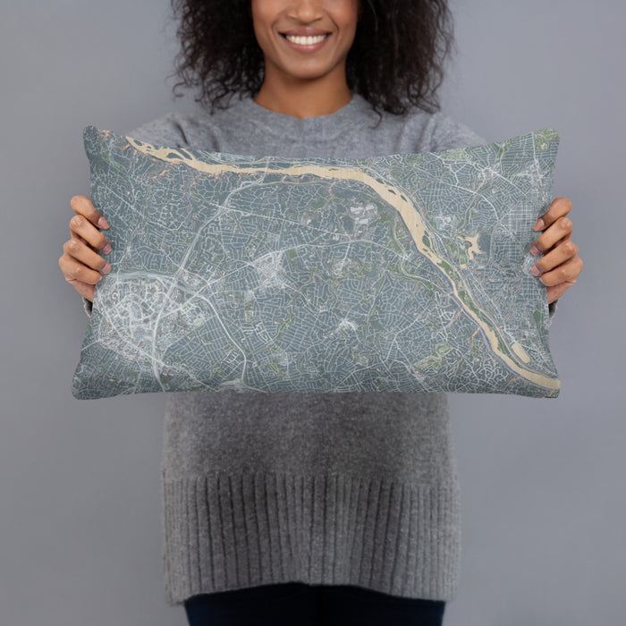Person holding 20x12 Custom McLean Virginia Map Throw Pillow in Afternoon
