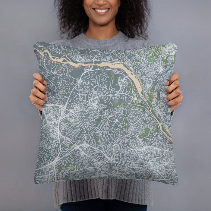 Person holding 18x18 Custom McLean Virginia Map Throw Pillow in Afternoon