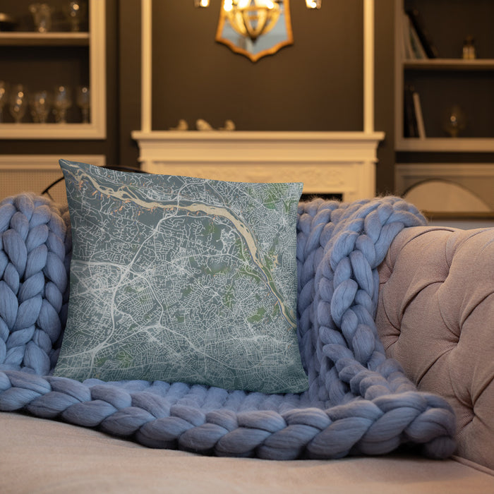 Custom McLean Virginia Map Throw Pillow in Afternoon on Cream Colored Couch