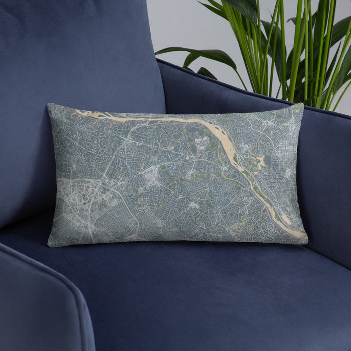 Custom McLean Virginia Map Throw Pillow in Afternoon on Blue Colored Chair