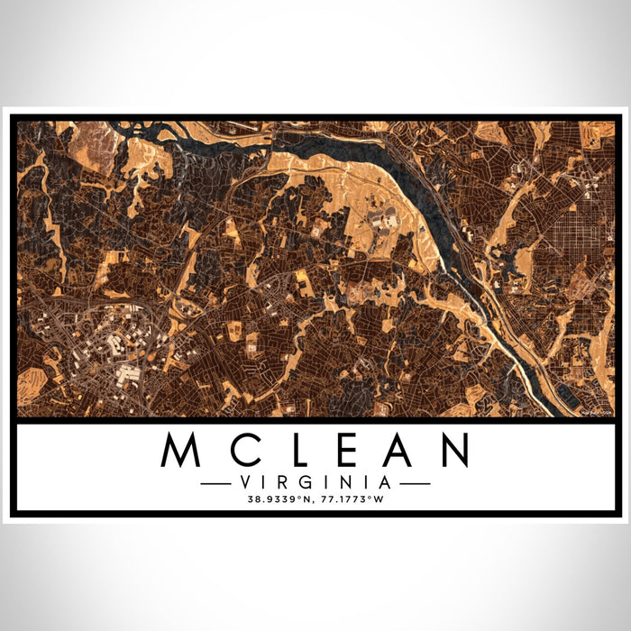McLean Virginia Map Print Landscape Orientation in Ember Style With Shaded Background