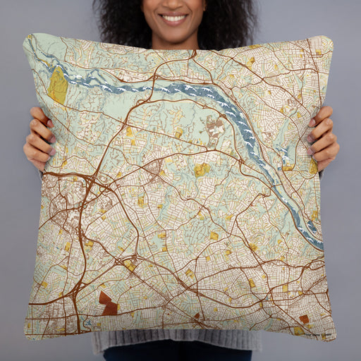 Person holding 22x22 Custom McLean Virginia Map Throw Pillow in Woodblock