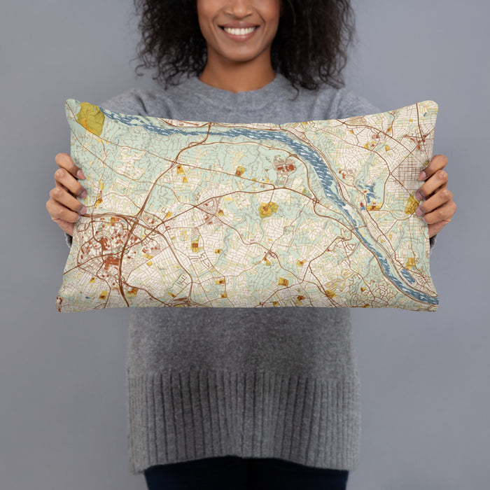 Person holding 20x12 Custom McLean Virginia Map Throw Pillow in Woodblock