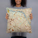 Person holding 18x18 Custom McLean Virginia Map Throw Pillow in Woodblock