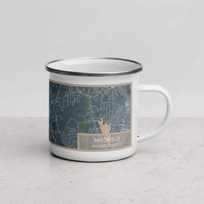 Right View Custom Medfield Massachusetts Map Enamel Mug in Afternoon