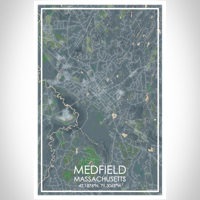 Medfield Massachusetts Map Print Portrait Orientation in Afternoon Style With Shaded Background