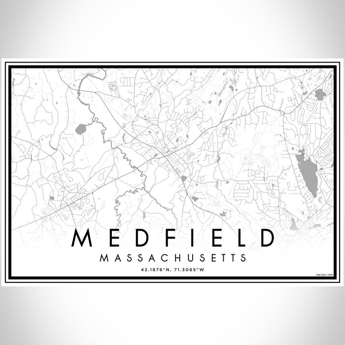 Medfield Massachusetts Map Print Landscape Orientation in Classic Style With Shaded Background