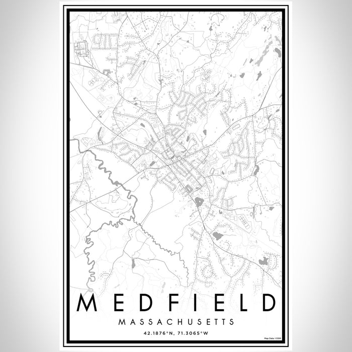 Medfield Massachusetts Map Print Portrait Orientation in Classic Style With Shaded Background