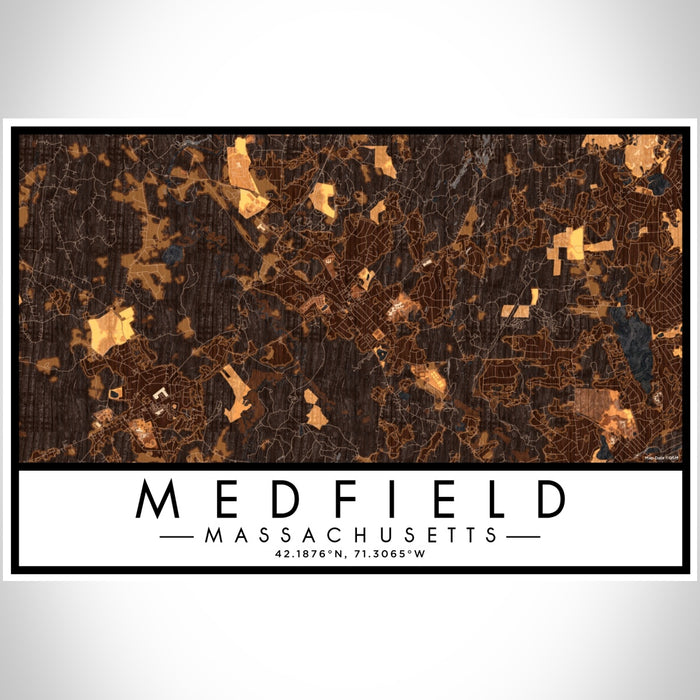 Medfield Massachusetts Map Print Landscape Orientation in Ember Style With Shaded Background