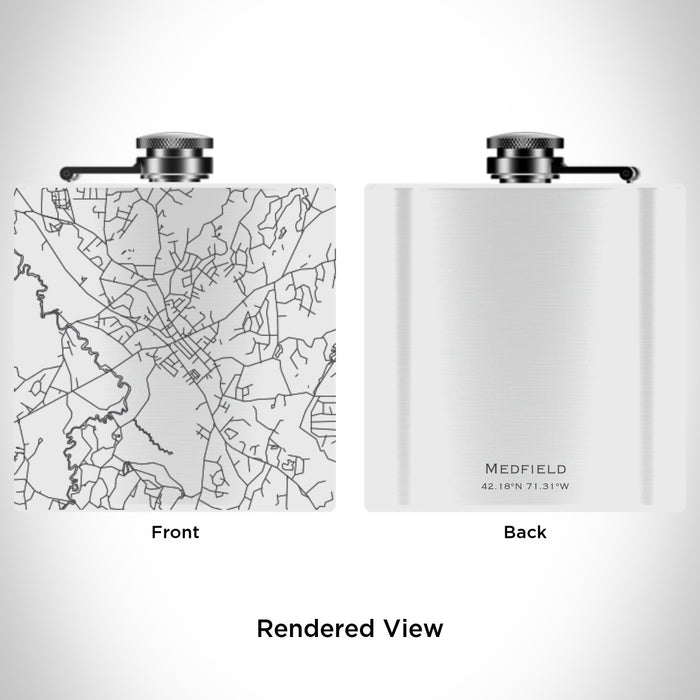 Rendered View of Medfield Massachusetts Map on 6oz Stainless Steel Flask in White