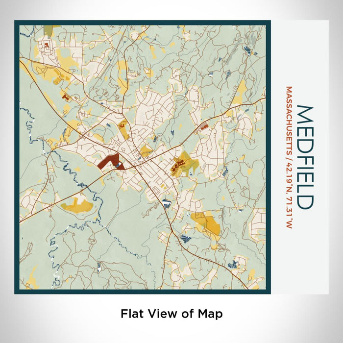 Rendered View of Medfield Massachusetts Map on 17oz Stainless Steel Insulated Tumbler in Woodblock Map Style