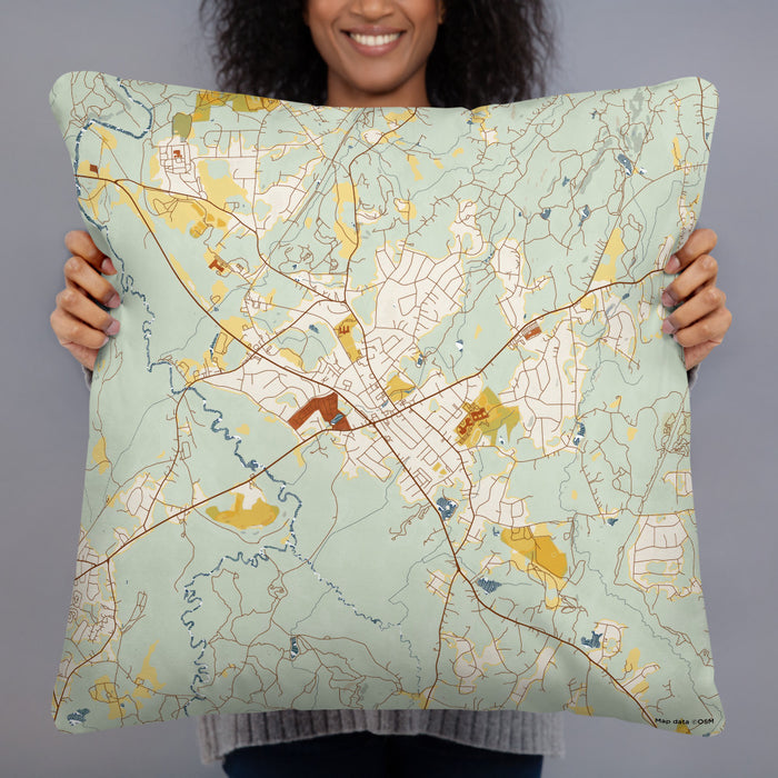 Person holding 22x22 Custom Medfield Massachusetts Map Throw Pillow in Woodblock