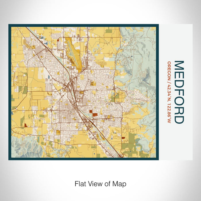 Rendered View of Medford Oregon Map on 20oz Stainless Steel Insulated Bottle with Bamboo Top with printed woodblock style map