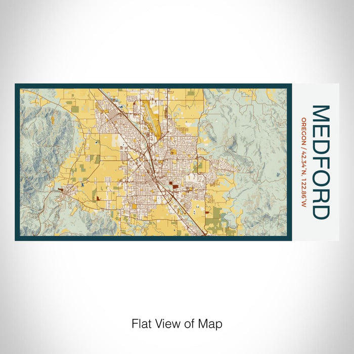 Rendered View of Medford Oregon Map on 17oz Stainless Steel Insulated Bottle with printed woodblock style map
