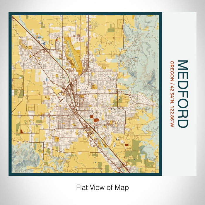 Rendered View of Medford Oregon Map on 17oz Stainless Steel Insulated Tumbler in Woodblock Map Style