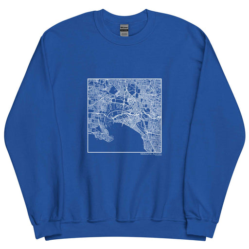 Melbourne Australia  Map Unisex Crewneck Sweater with City inscription in Royal Blue