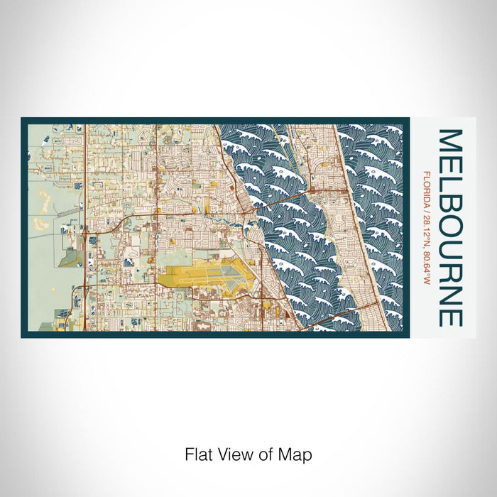 Rendered View of Melbourne Florida Map on 17oz Stainless Steel Insulated Bottle with printed woodblock style map