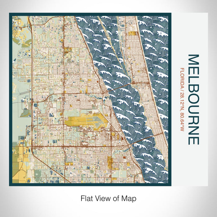 Rendered View of Melbourne Florida Map on 17oz Stainless Steel Insulated Tumbler in Woodblock Map Style