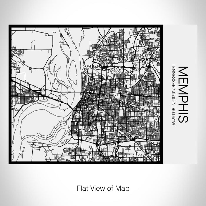 Rendered View of Memphis Tennessee Map on 20oz Stainless Steel Insulated Bottle with Bamboo Top in Matte White with printed Tactile Lines Map in Black