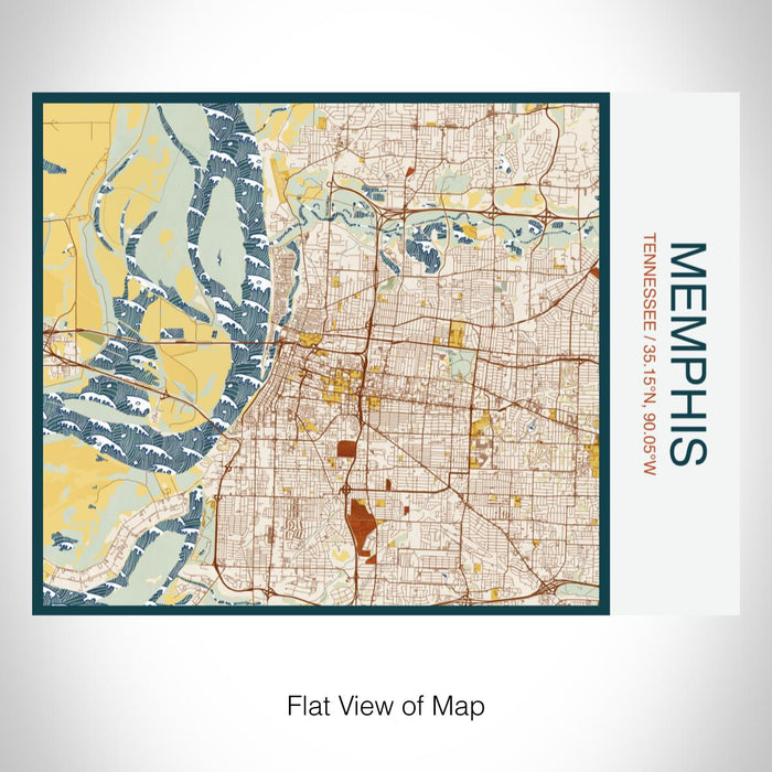 Rendered View of Memphis Tennessee Map on 20oz Stainless Steel Insulated Bottle with Bamboo Top with printed woodblock style map