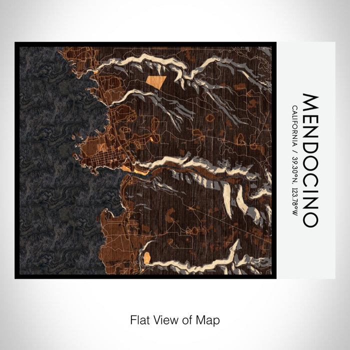 Rendered View of Mendocino California Map on 20oz Stainless Steel Insulated Bottle with Bamboo Top with printed ember style map