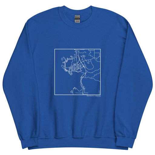 Mendocino California  Map Unisex Crewneck Sweater with City inscription in Royal Blue